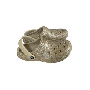 Crocs Womens Size 7 Mens 6Gold Sparkle Lined Clogs Shoes Slip on Glitter Metalli
